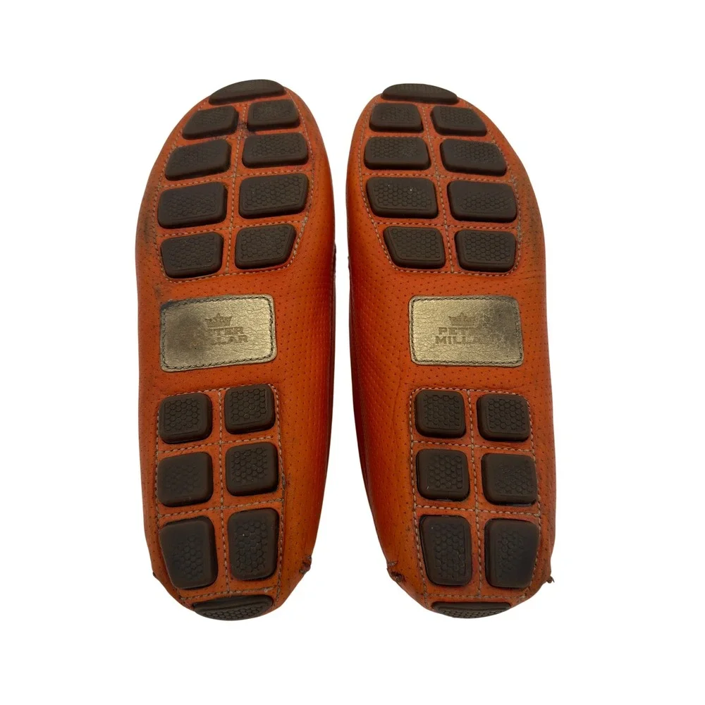 Peter Millar Men's Leather Driving Loafers Brown‎ Orange Size 8M Made in Brazil